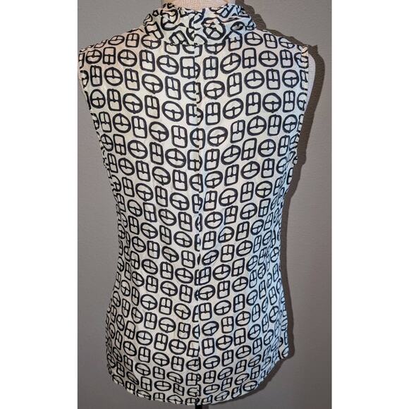 Talbot's 100% Silk Abstract Print Black White Layering Twist Neck Blouse Sz 4 - Picture 2 of 4